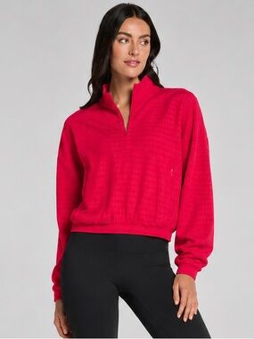Spanx Get Moving Textured Half Zip Active Pull Over Stretch Jacket Red XL